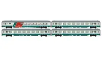 FS, set of 4 Gran Confort Coach 85 88 series in XMPR livery with restaurant coach 87 series with ribbed roof with second logo type, period Vb