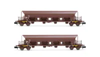 DR, 2-unit set 4-axle hopper wagons Facs, brown livery, loaded with brown coal, period IV
