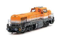 BASF, dieselelektrische Lokomotive Vossloh DE 18, orange/graue Farbgebung, Ep. VI