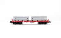 D-DBSR, 2-unit pack of 4-axle flat wagons Rmms, traffic red livery, loaded with aluminum blocks