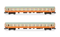 DR, 2-tlg. Set Reisezugwagen „Städte-Express“, in orange-beiger Farbgebung, bestehend aus 1 x 1.Klasse Wagen und 1 x 2.Klasse Wagen, Ep. IV
