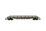 DB, 4-axle flat wagon with stakes Sgjs 716, black livery, loaded with concrete sleepers, period IV