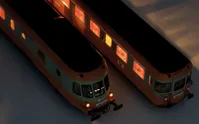 SNCF, diesel railcar RGP I with trailer in grey béton/orange livery "Alpazur", ep. IV