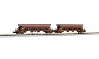 DR, 2-unit set 4-axle hopper wagons Facs, brown livery, loaded with brown coal, period IV