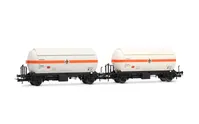 RENFE, 2-unit set of 2-axle gas tank wagons, "Butano S.A." white-orange livery, ep. IV