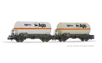 FS, 2-tlg. Set 2-achs. Gaskesselwagen, „Agipgas”, weiße Farbgebung