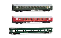 DR, set di 3 carrozze treno auto-cuccette "Berlino – Lörrach", composto da 1 x Bc + 1 x WLAB + 1 x DDm, livrea verde/rossa, ep. IV