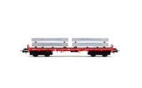 D-DBSR, 2-unit pack of 4-axle flat wagons Rmms, traffic red livery, loaded with aluminum blocks