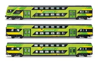 FS Trenitalia, 3-tlg. Set Vivalto-Doppelstockwagen (einer mit Führerstand) neue „Regionale”-Farbgebung