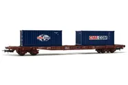 ERR, 4-achs. Flachwagen Sg, in brauner Lackierung, beladen mit 2 x 20' Container "CMA CGM", Ep. VI. Passende AC-Tauschradsätze: HC6100 (10,27 x 25,20 mm)