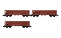 FS, 3-unit set 4-axle open wagons Eaos, brown livery, loaded with scrap, period IV-V