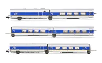 RENFE, set base de 6 unidades, Talgo 200, decoración azul/blanca con franja amarilla, ép. V