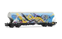 F-ERSA, carro tramoggia per trasporto cereali a 4 assi con pareti arrotondate, “Interfracht”, con graffito raffigurante un uccello