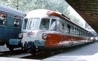 SNCF, diesel railcar RGP I with trailer in red/beige TEE livery, ep. III