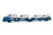 GEFCO, 3-axle flat wagon Ladks, blue livery, loaded with 4 Sprinter vans, period V-VI