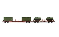 FS, set di 2 carri pianale a 4 assi composto da 1 carro Rgs caricato con 2 container da 20 piedi e 1 carro Rgmms caricato con 2 veicoli militari M113, ep. IV-V