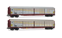 FS, 2-unit set of Habils closed wagons, in silver/brown livery with inclined and rounded FS logo, ep. V