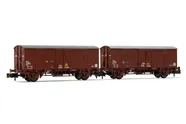RENFE, 2-unit set of 2-axle closed wagons J3, oxyd red livery, period IV