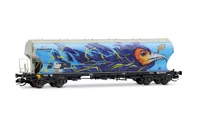 F-ERSA, carro tramoggia per trasporto cereali a 4 assi con pareti arrotondate, “Interfracht”, con graffito raffigurante un uccello