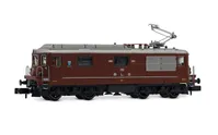 BLS, vierachsige elektrische Mehrzwecklokomotive Re 4/4 192 „Spiez“, mit Einholmstromabnehmer, braun, Ep. IV-V