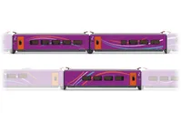 RENFE, set complementario de 3 coches del tren de alta velocidad "AVLO", no. 2/3, decoración violeta, ép. VI