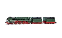 DR, locomotora de vapor 02 0201-0, decoración verde cromo con línea decorativa blanca, con ténder de alta capacidad y ténder adicional, ép. V