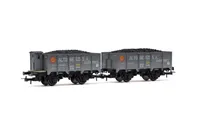 RENFE, set de 2 vagones abiertos de 2 ejes, tipo X unificado corto, cargados con carbón, decoración gris-negro