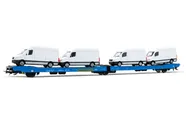 Transwaggon, carro pianale a 3 assi Laads, livrea blu, caricato con furgoni Sprinter, ep. V-VI