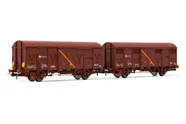 RENFE, 2-unit set of 2-axle closed wagons J2, "Vagón Aislante", one with red rear light, period IV. Suitable AC wheelsets for this item: HC6101 (11,27 x 24,25 mm)