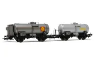 FS, 2-unit set of 2-axle tank wagons Mop, 27 m3 tank, silver "Shell" livery, period III. Suitable AC wheelsets for this item: HC6101 (11,27 x 24,25 mm)