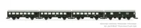 DR, 4-unit pack coaches "Rekowagen", contains one post van and three 2-axle coaches, dark green livery, period IV