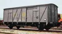 R.N, 2-unit set of 2-axle closed wagons J3, grey "Sindicato de la Naranja" livery, period III