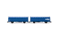 FS, kurzgekuppelter Schiebeplanen-Doppelwagen (2 x 2 Achsen) der Bauart Laails 2, „Ausiliare Milano“, blaue Farbgebung, Ep. IV-V