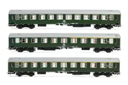 DR, set of 3 coaches "Pannonia Express", 1 x A + 1 x AB + 1 x B, green livery, period IV