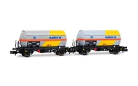 RENFE, 2-tlg. Set 2-achs. PR-Kesselwagen, „Saltra“, gelb-graue Farbgebung