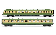 SNCF, Dieseltriebwagen RGP II, Trieb- und Beiwagen in modernisierter Ausführung, grün-beige Farbgebung, Ep. IV