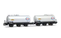 SNCF, 2-unit set of 3-axle tank wagons, "ESSO", silver livery, ep. III