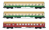 DR, 3-unit set of "OSShD" coaches type B, no. 2/2, consisting of 1 x WR + 2 x B, green/beige livery, ep. IV