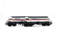 RENFE, 2-unit pack of carbon dioxide tank wagon, "Saltra" silver livery