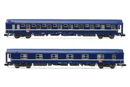 SNCF, coffret de 2 wagons-lits T2, livrée bleu avec logo "dégradé", ép. V-VI