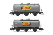 RENFE, 2-unit set of 3-axle tank wagons, grey livery, "Elosua", period IV. Suitable AC wheelsets for this item: HC6101 (11,27 x 24,25 mm)