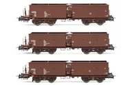 DR, 3-unit set of 4-axle self-discharging wagons Fal-zz, brown livery, period IV. Suitable AC wheelsets for this item: 11,00 x 23,30 mm
