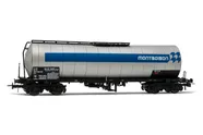 FS, 4-axle tank wagon Zaes, silver/blue "Montedison" livery, period IV. Suitable AC wheelsets for this item: HC6100 (10,27 x 25,20 mm)