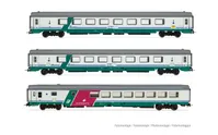FS, 3-unit pack IC 507/530 "Sila" Torino-Reggio C., 2x Gran Confort 1985 open space + restaurant GC WR83 smooth roof, XMPR "Intercity Plus" livery, ep. Vb