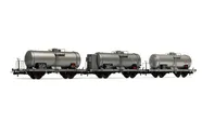 FS, 3-unit set of 2-axle tank wagons VZkk (2 without brakeman's cab, 1 with), 27 m3 tank, period IV