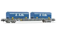 SNCF, 4-axle 60' container wagon Novatrans Sgss, grey, with 2 x 22' container "T.T.S.", ep. V