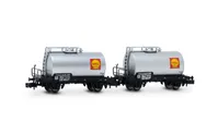 FS, 2-tlg. Set 2-achs. Kesselwagen „Shell" in silberner Farbgebung, Ep. III-IV