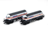 RENFE, 2-unit pack of carbon dioxide tank wagon, "Saltra" silver livery