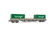 SBB, 4-achs. Flachwagen Res, in grauer Lackierung, beladen mit 2 x 20' Container "Kehrli & Oeler", Ep. VI