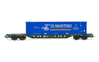 FS, 4-achs. Containerwagen Sgnss in grüner Lackierung, beladen mit einem 45' Container „Di Martino", Ep. V-VI